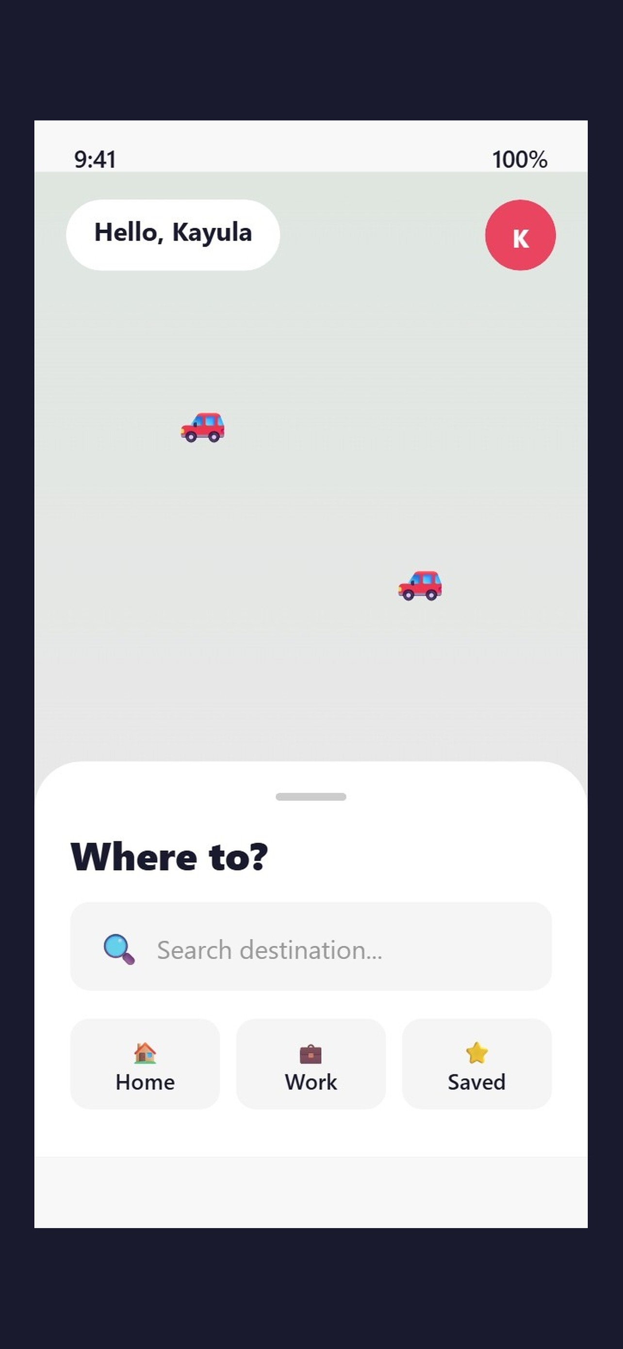 Vroom book a ride screen