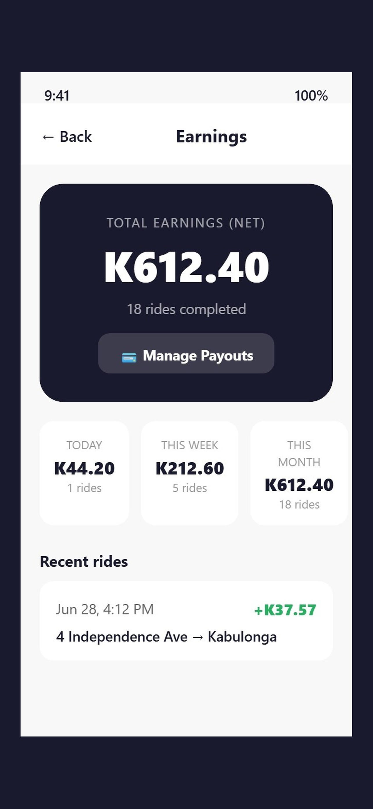 Vroom driver earnings screen