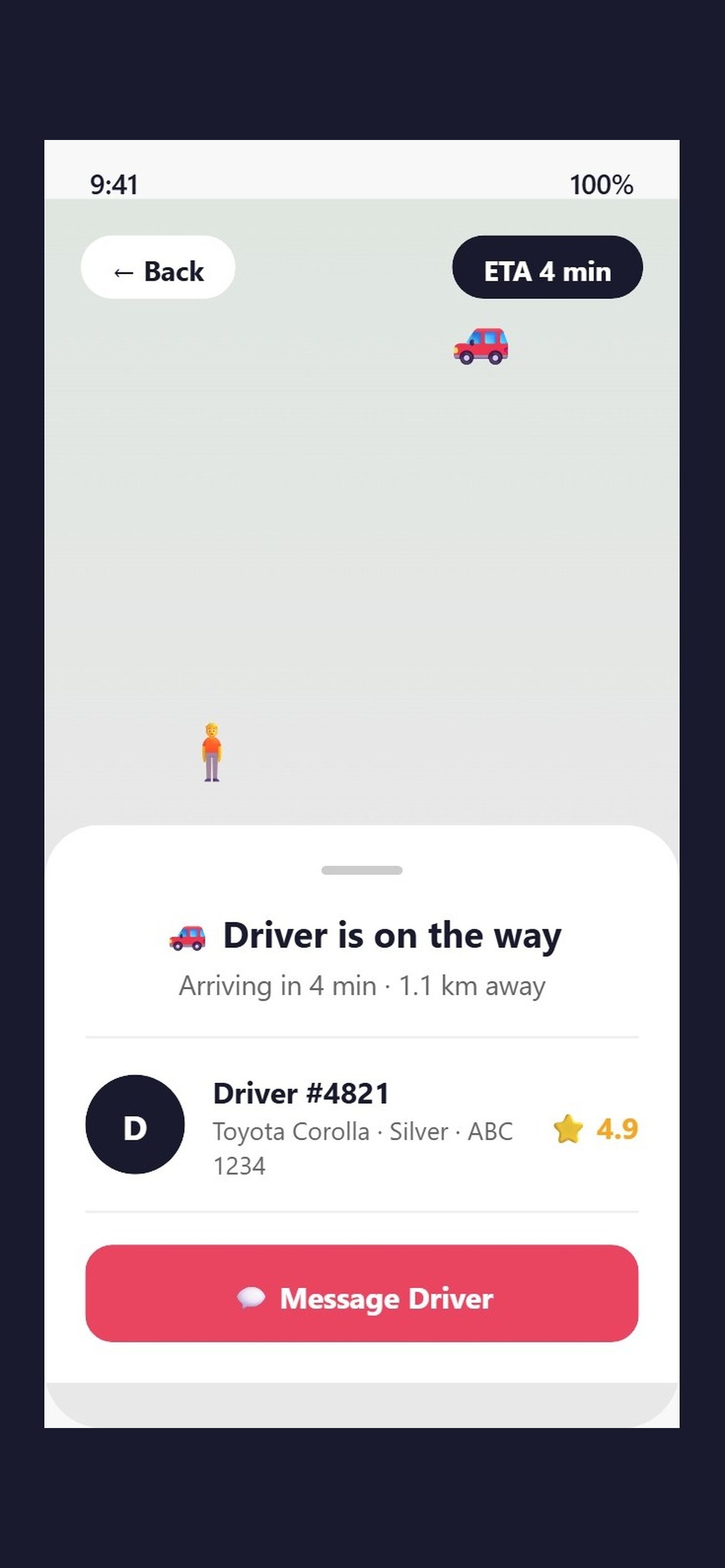 Vroom driver en route screen